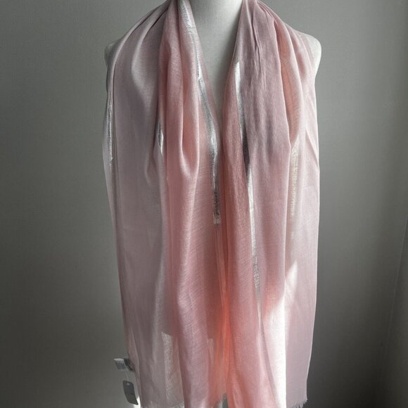 Charming Charlie Pink Scarf w/ Silver Metallic Stripes 22x74” NEW NWT - Picture 2 of 7